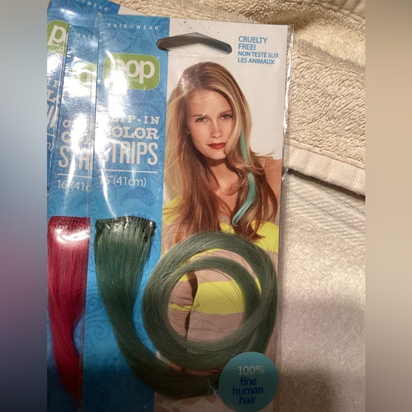 POP by HAIRDO 16” Human Hair Strip Extension Clip In On 3 Pink, Green, Dark Blue - Picture 6 of 9